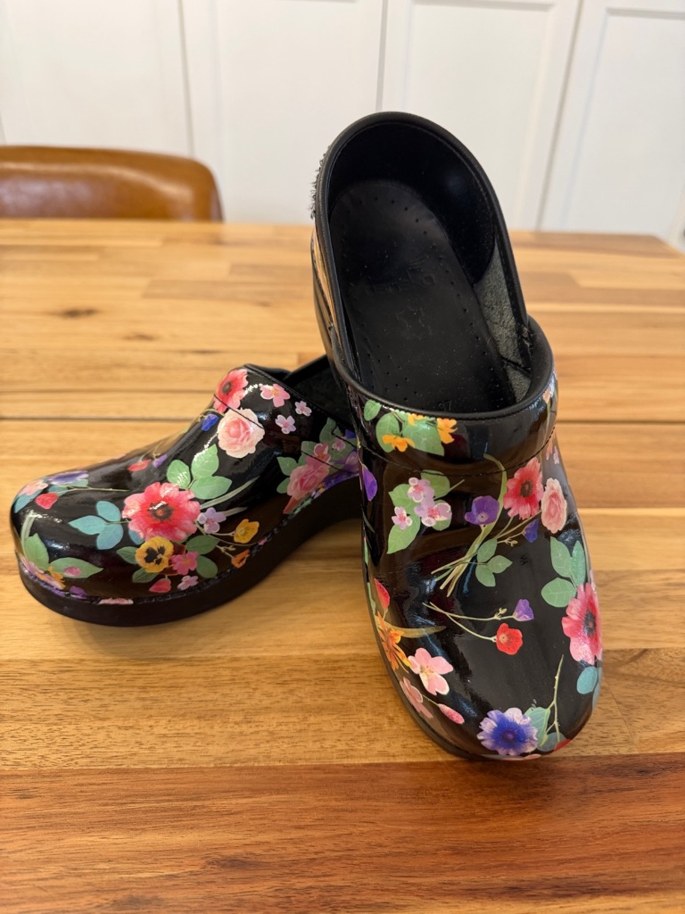 Dansko Black Floral Slip-On Clogs for Women